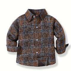 Boys Retro Plaid Shirts Long Sleeve Button Down Tops Spring Fall Outwear