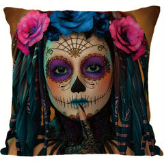 Skull Rose Linen Pillowcase 45x72cm Halloween Party Decoration