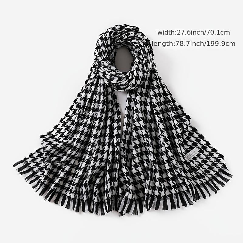 Women's Winter Houndstooth Plaid Wool Scarf