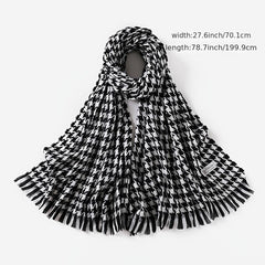 Women's Winter Houndstooth Plaid Wool Scarf