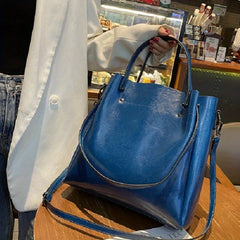 Classic Vintage Leather Tote Bag Solid Crossbody Bag Women's Office & Work Purse