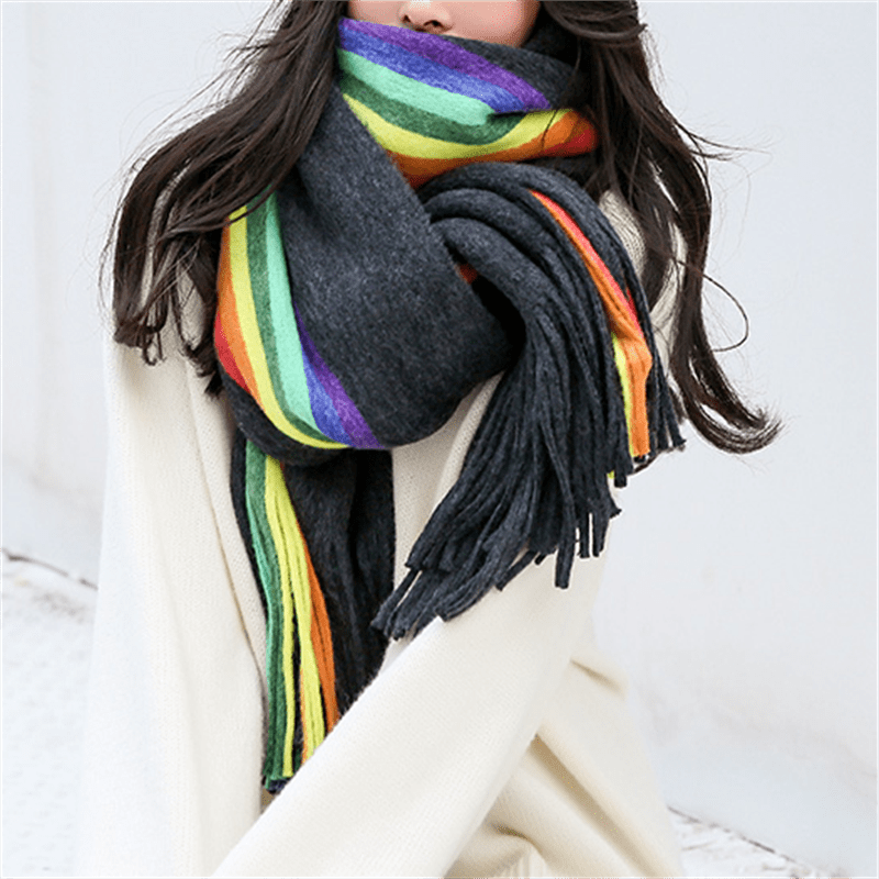 Colorful Winter Scarf With Tassel For Women Thick Shawl Wrap