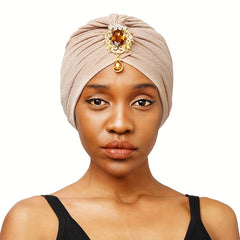 Crystal Pendant Decor Turban Cap Bonnet Head Wrap Elastic Beanie