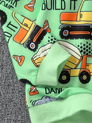 Excavator & Truck Print Sweatshirt Boy's Casual Graphic Crew Neck Pullover Sweat