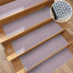 15pcs Natural Linen Soft Stair Treads Non Slip Carpet Safety Rug Indoor Runner