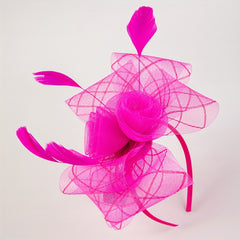 Pink Flower Feather Fascinator Headband Tea Party Derbyhat