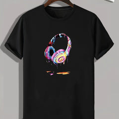 Colorful Headphone Print Men's Graphic T shirt - Casual Comfy Tees