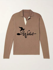Men's Witch Pattern Knit Polo Shirt