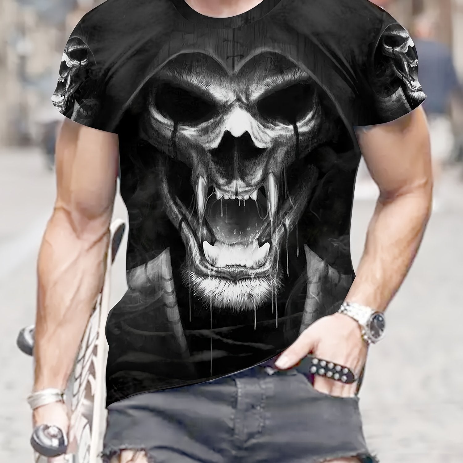 Skull 3D Print Men's Short Sleeve T-shirt Graphic Tee Summer Clothes