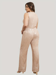 Sequin Wide Leg Tank Jumpsuit with Belt