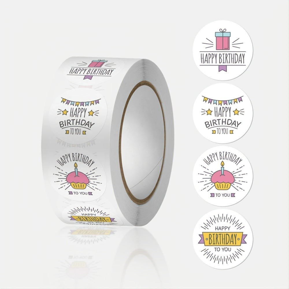 500pcs Happy Birthday Stickers Roll - 2 1inch Round Lables for Gift Wrapping DIY