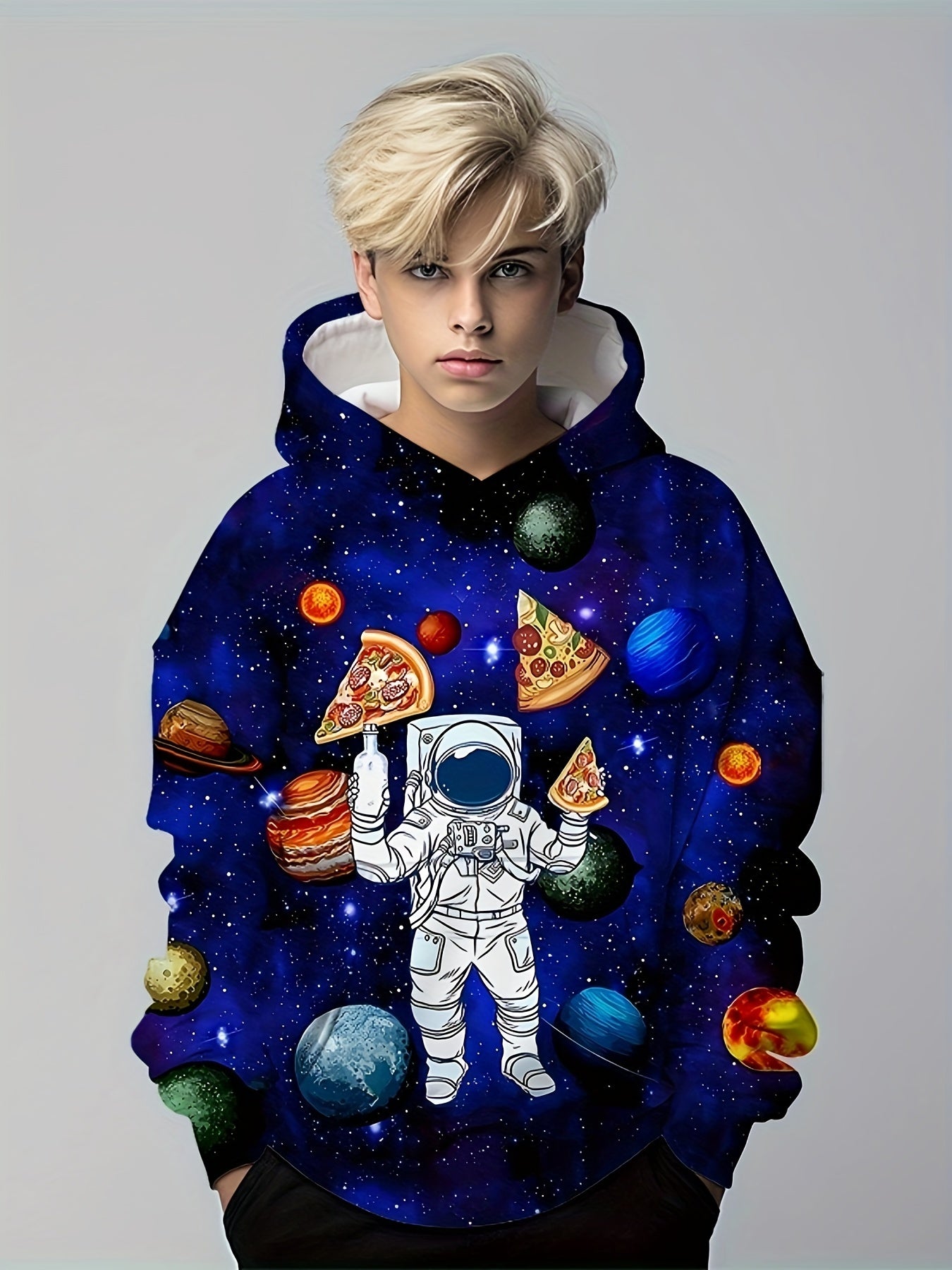 Kids Astronaut Planet Pizza 3D Print Hoodie Hip Hop Sports Casual Tops