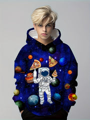 Kids Astronaut Planet Pizza 3D Print Hoodie Hip Hop Sports Casual Tops