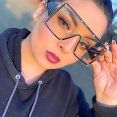 Oversized Square One Piece Sunglasses Cyber Punk Gradient Metal Eyeglasses