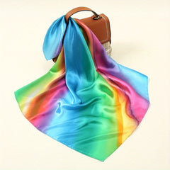 Colorful Square Scarf Gradient Tie Dye Satin Silk Shawl Neckerchief