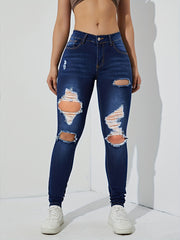 High Waist Skinny Jeans Stretch Distressed Slim Fit Denim Pants