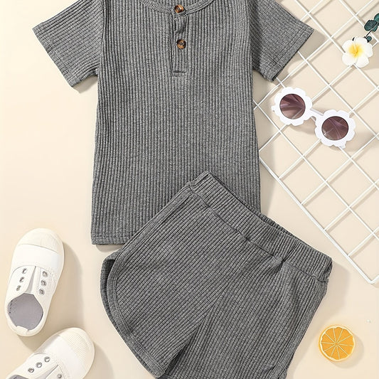 Boy's 2pcs T Shirt & Shorts Set Solid Outfits for Summer