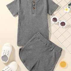 Boy's 2pcs T Shirt & Shorts Set Solid Outfits for Summer