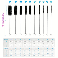 10pcs Bottle Cleaning Brushes Nylon Tube Brush Set with Hook