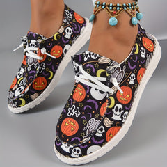 Women's Pumpkin Print Canvas Shoes Lightweight Lace Up Outdoor Shoes