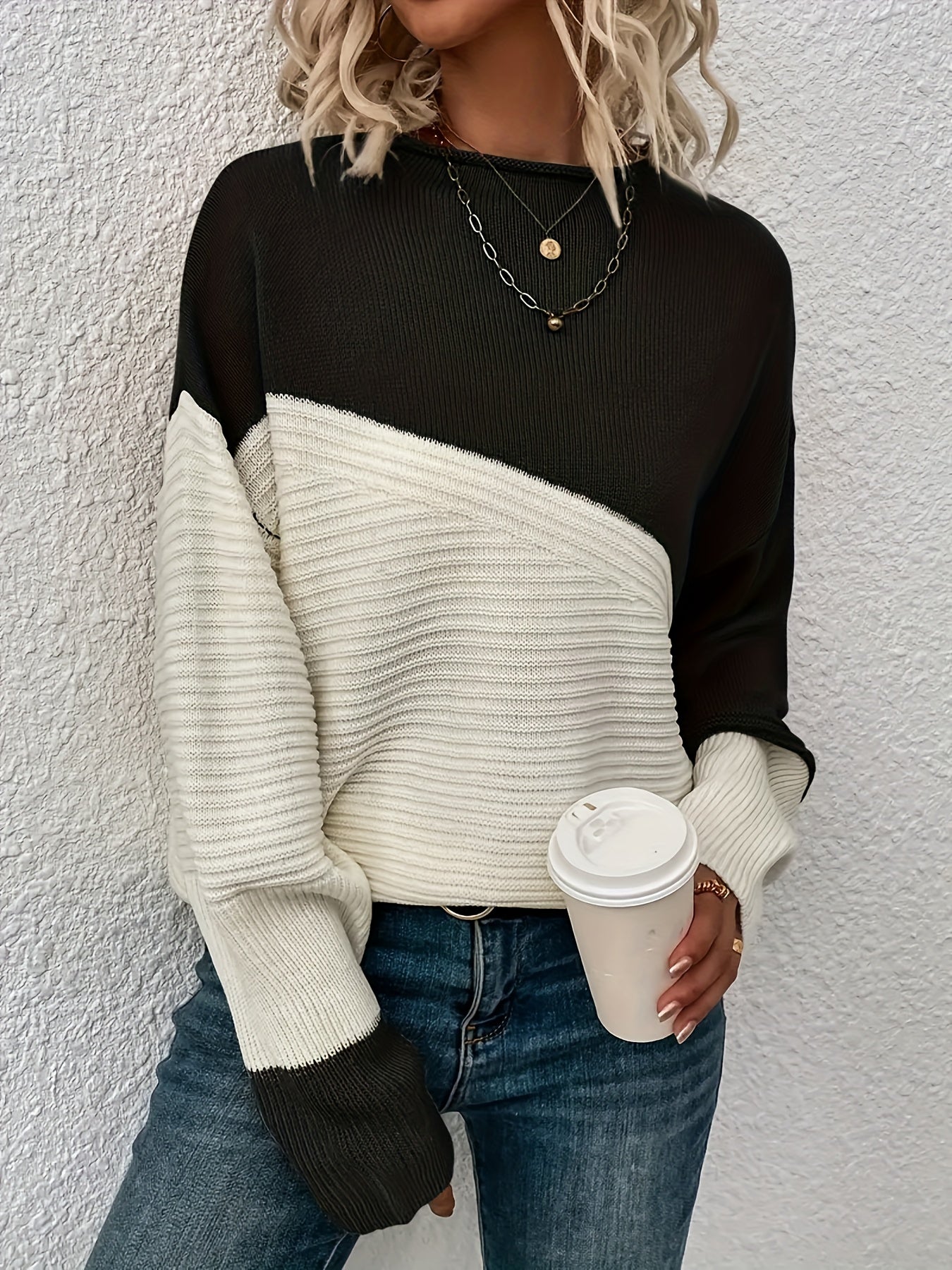 Casual Sweater Women's Plus Colorblock