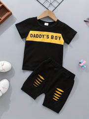 2pcs Baby Boys Casual T-shirt & Ripped Shorts Set Clothes