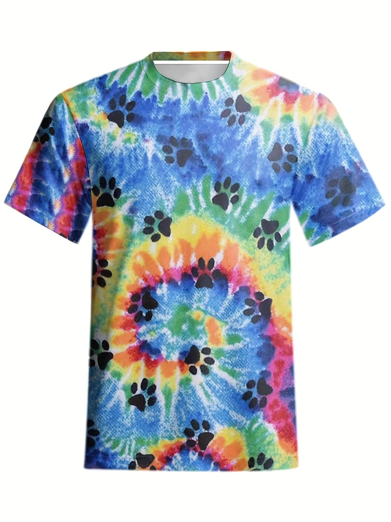 Men's Tie Dye & Paw Print T-Shirt Active Stretch Breathable Tee