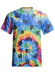 Men's Tie Dye & Paw Print T-Shirt Active Stretch Breathable Tee