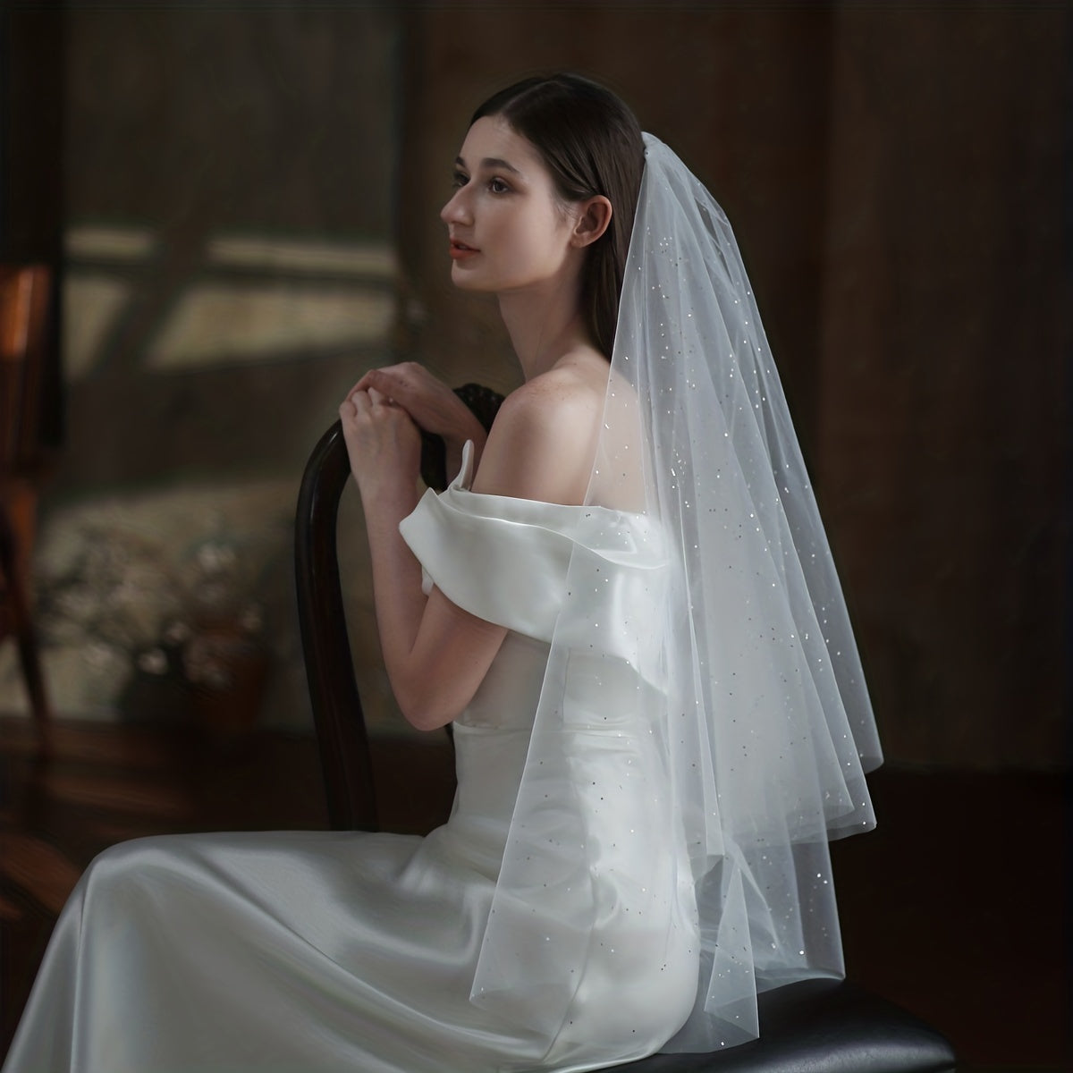 Double Layer Sequin Head Veil with Comb for Bridal Wedding