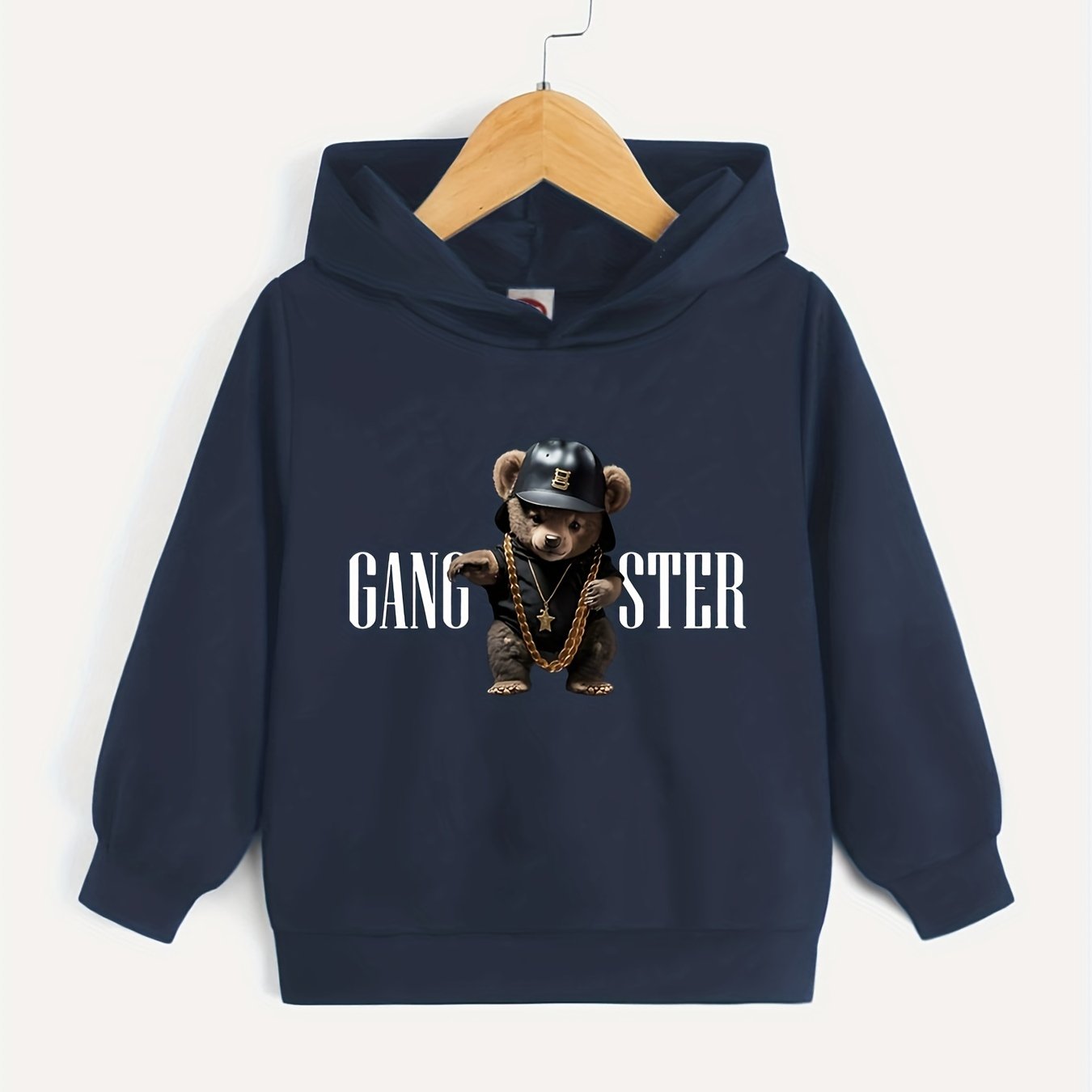 Hip Hop Bear Print Boys Hooded Sweatshirt