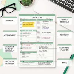 Daily Planner Notepad Hourly Schedule To Do List Appointments Meals Water Intake
