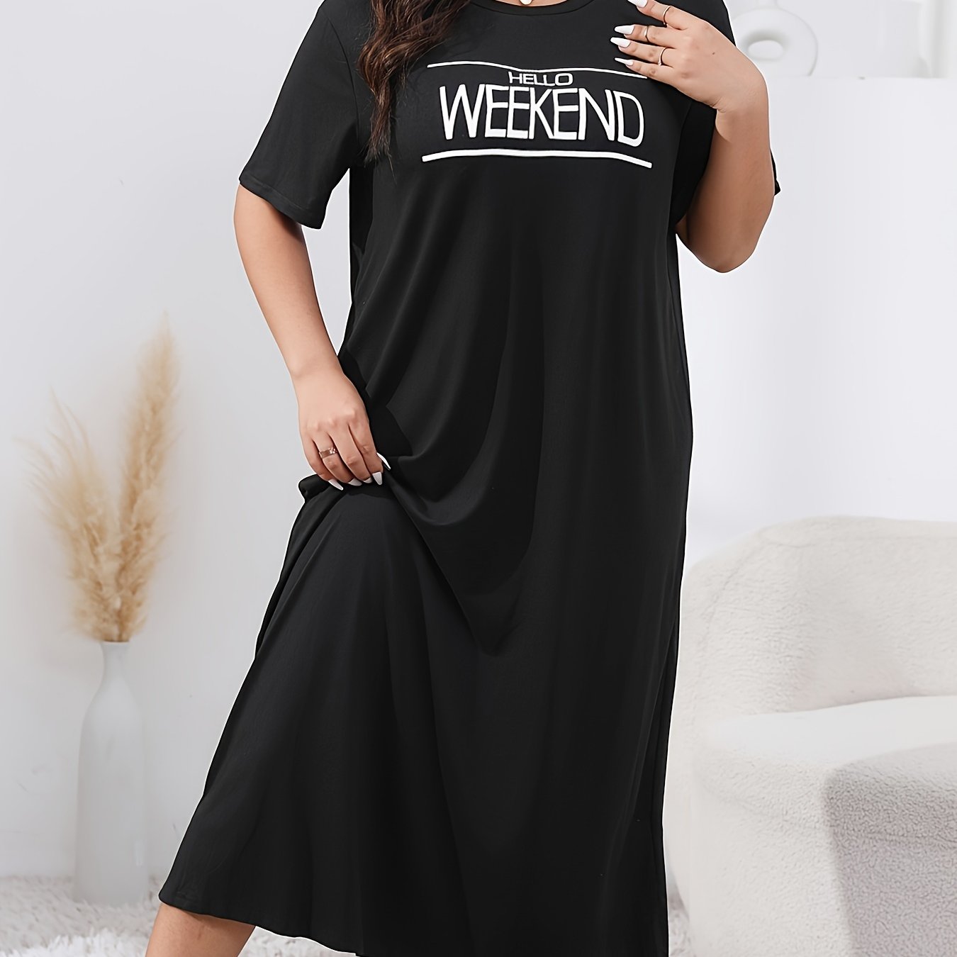 Casual Lounge Dress Women's Plus Letter Graphic Short Sleeve