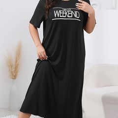 Casual Lounge Dress Women's Plus Letter Graphic Short Sleeve