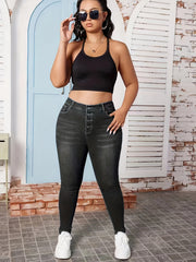 Skinny Jeans Button Fly High Rise High Stretch