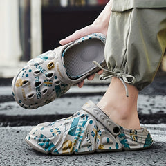 Men's Flag Graphic Print Clog Sandals Strap Casual Outdoor Walking Shoes