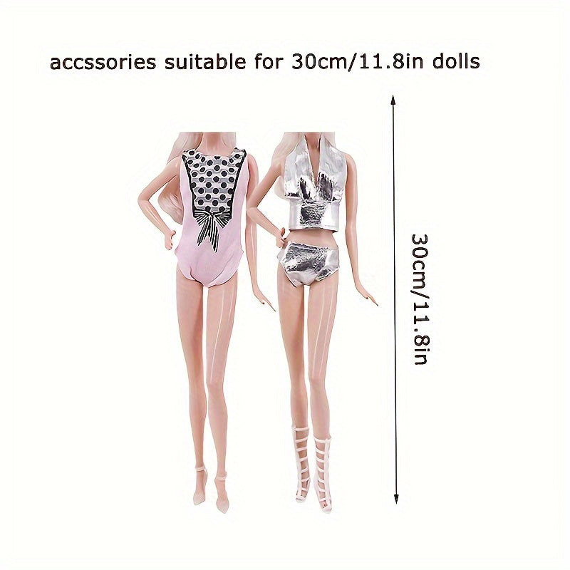 8pcs Doll Swimsuit Set 4 Swimsuits 2 Mermaid Skirts Surfboard Bikini Beach Toys