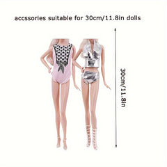 8pcs Doll Swimsuit Set 4 Swimsuits 2 Mermaid Skirts Surfboard Bikini Beach Toys