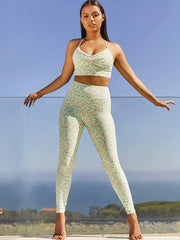 Floral Print Yoga Suit: Cami Bra & High Waist Leggings