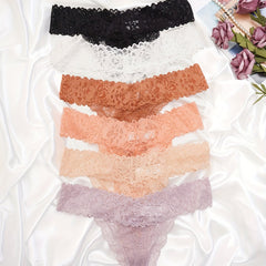 6pcs Floral Lace Thongs Soft & Comfy Stretch Panties Women's Lingerie
