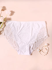 Lace Mid Waist Solid Panties Women's Plus Sexy Panties
