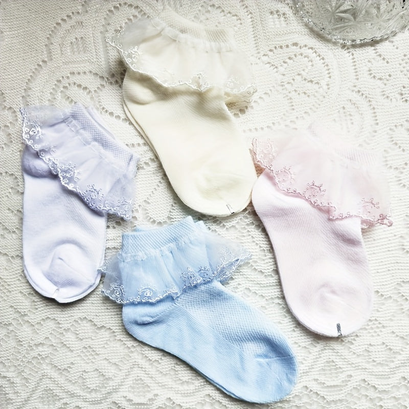 Girls Lace Ruffle Crew Socks Breathable Cotton Blend for Latin Dance Dress