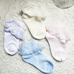 Girls Lace Ruffle Crew Socks Breathable Cotton Blend for Latin Dance Dress