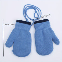 Kids Winter Knitted Gloves With Strings