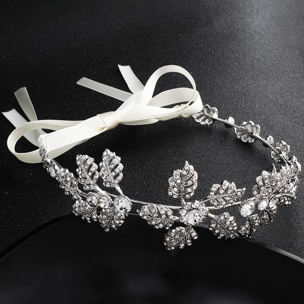 Silver Flower Headband Leaf Bridal Hairband Crown