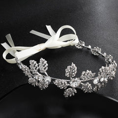 Silver Flower Headband Leaf Bridal Hairband Crown