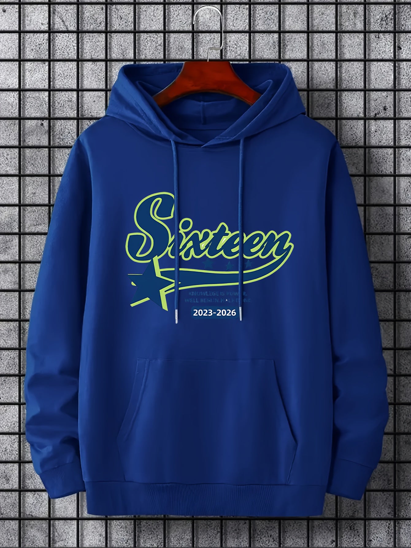 Men's Sixteen Print Hoodie Casual Breathable Drawstring Hooded Sweatshirt