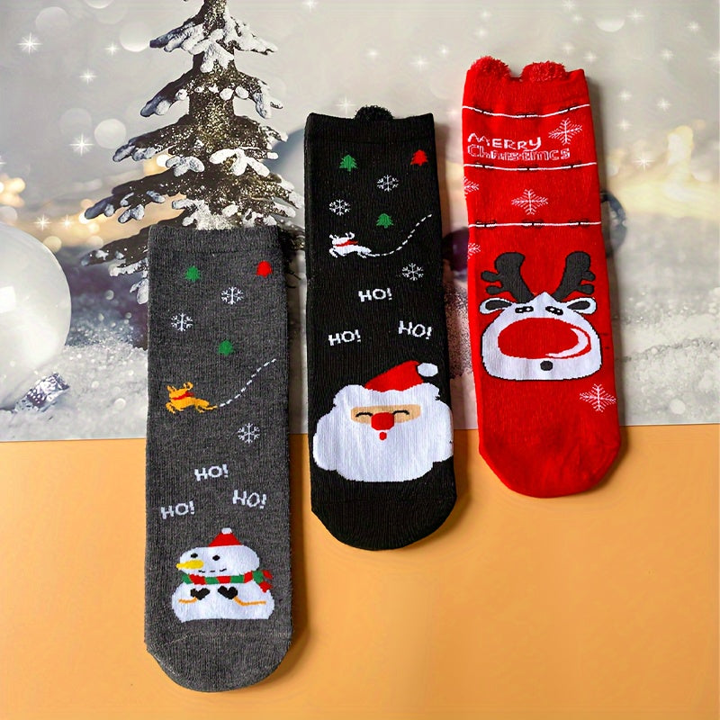 5 Pairs Christmas Print Socks Comfy & Mid Tube Socks Women