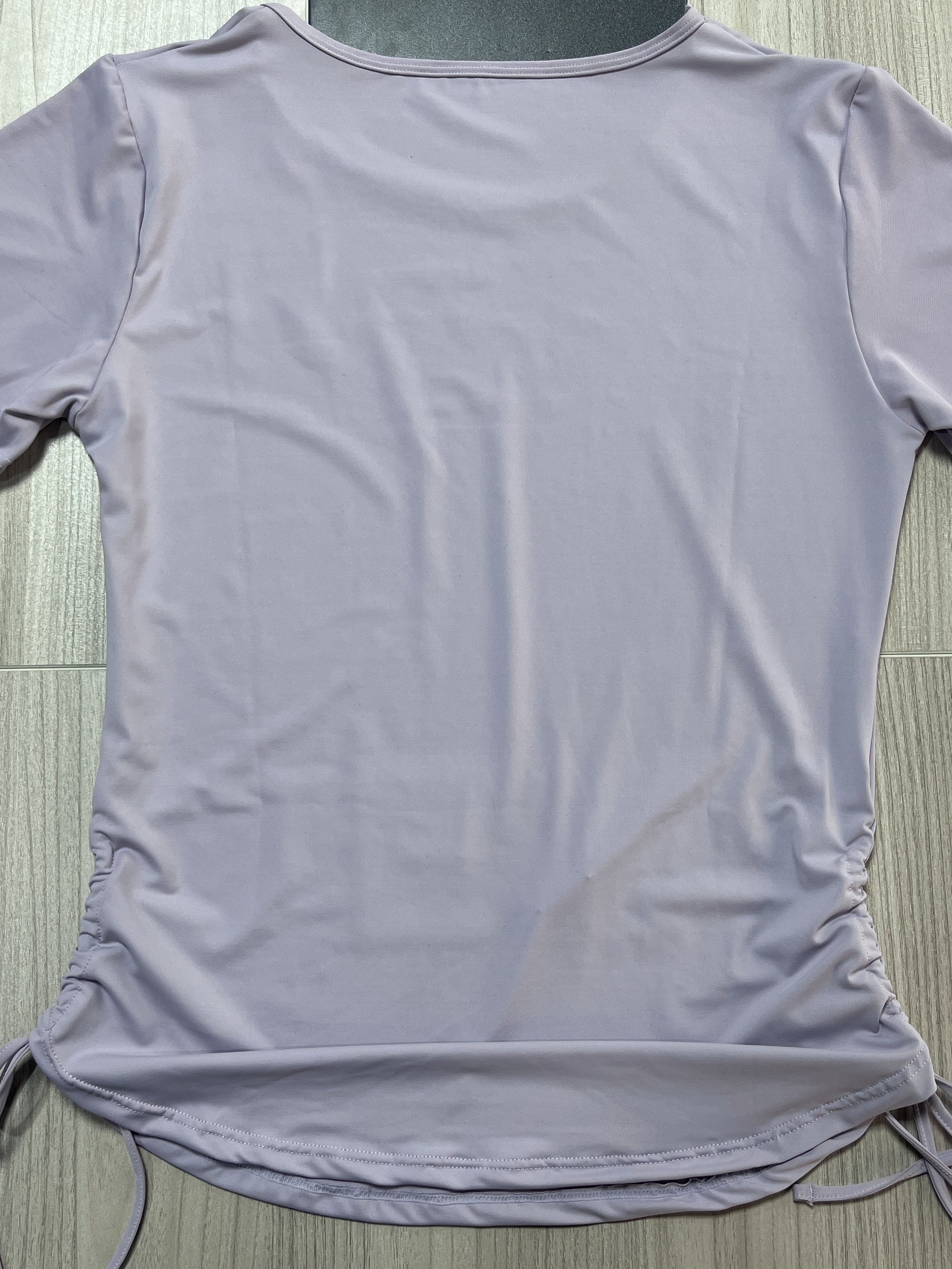 Solid Drawstring Pleated Detail Yoga T-shirt Short Sleeve Moisture Wicking Top