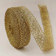 2 Yards Golden Lace Trim Crochet Lace Ribbon for Bridal Wedding D