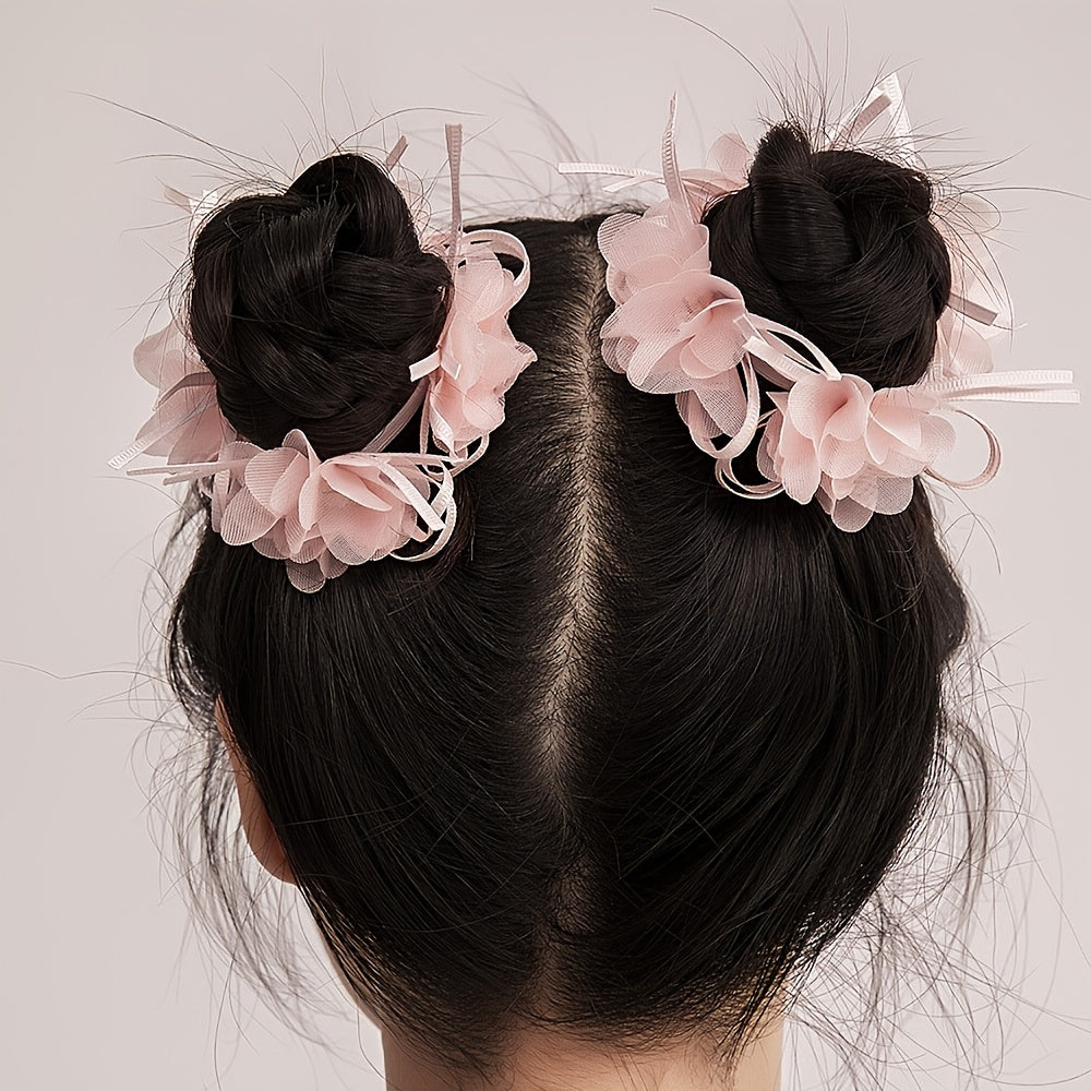 2pcs Girls Flowers Hair Tie Ponytail Holders